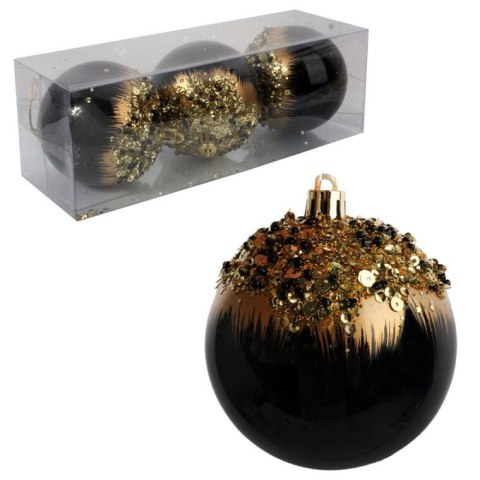 Bombki czarno-złote 8 cm nietłukące - komplet 3 szt.