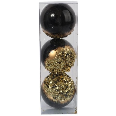 Bombki czarno-złote 8 cm nietłukące - komplet 3 szt.