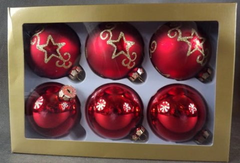 Bombki szklane czerwone 8 cm w pudełku prezentowym - komplet 6 szt.