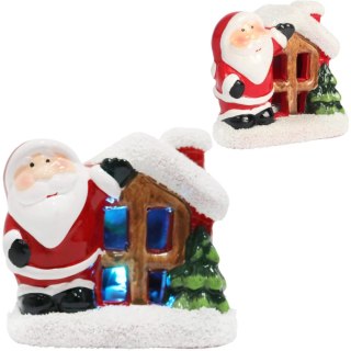 Ceramiczny domek LED z Mikołajem 9 cm