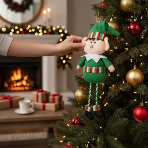 Elf psotnik – figurka elfa na Adwent 32 cm, zielona