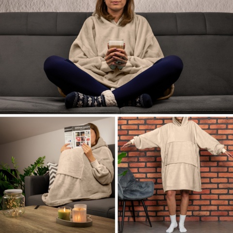 Koco-bluza Bluzair oversize z kapturem – beżowa 4w1