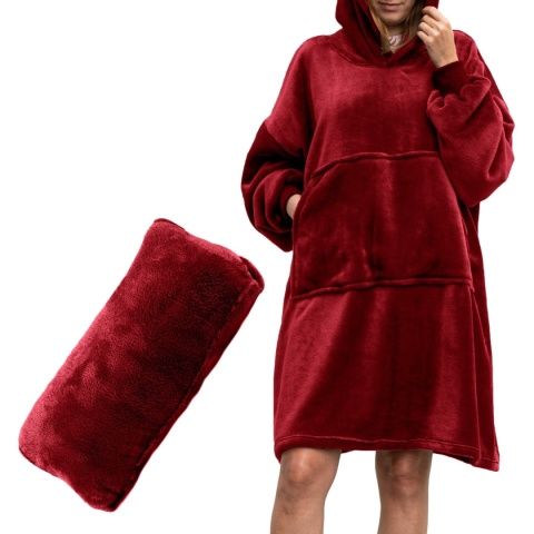 Koco-bluza Bluzair oversize z kapturem – bordowa 4w1