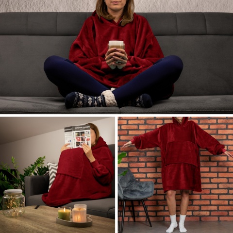 Koco-bluza Bluzair oversize z kapturem – bordowa 4w1