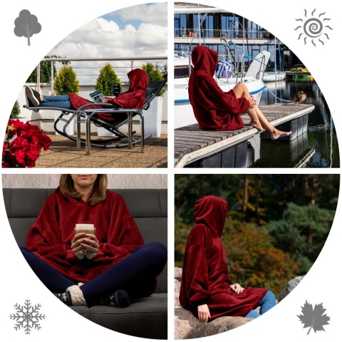 Koco-bluza Bluzair oversize z kapturem – bordowa 4w1