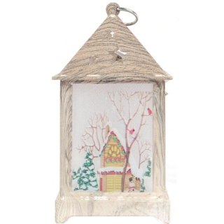 Lampion LED z kościółkiem 12 cm - biały
