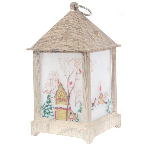 Lampion LED z kościółkiem 12 cm - biały