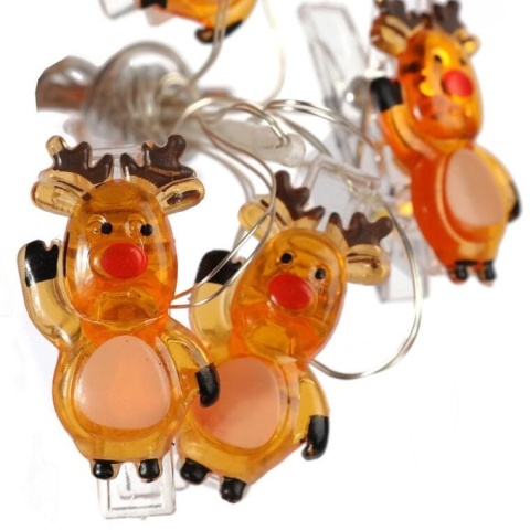 Lampki LED na baterie – renifery na klamerkach (10 szt.)