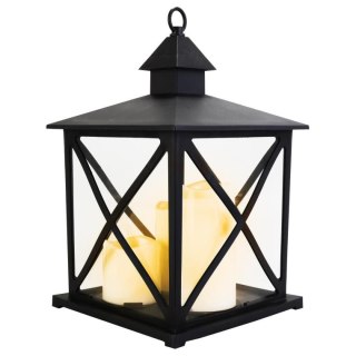 Latarnia dekoracyjna czarna 42 cm z 3 świecami LED