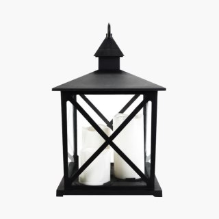 Latarnia dekoracyjna czarna 42 cm z 3 świecami LED