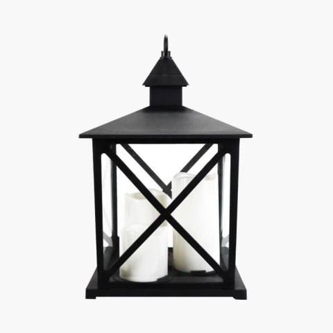 Latarnia dekoracyjna czarna 42 cm z 3 świecami LED