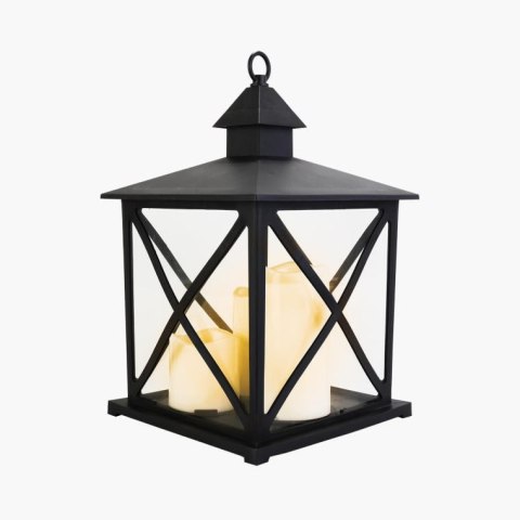 Latarnia dekoracyjna czarna 42 cm z 3 świecami LED