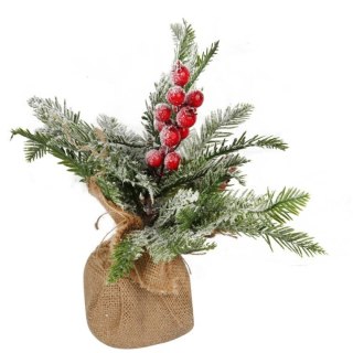 Stroik świąteczny choinka w jucie z jarzębiną 34 cm