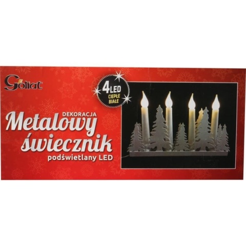 Świecznik adwentowy LED – 4 świece, białe choinki, na baterie